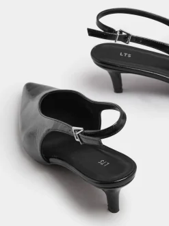 Long Tall Sally V Cut Kitten Slingback Heel Shoes Black