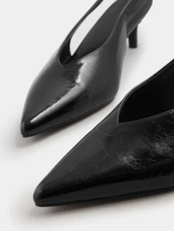 Long Tall Sally V Cut Kitten Slingback Heel Shoes Black