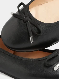 Long Tall Sally Black Wide-Fit Blaise Leather Ballerina Shoes Discount