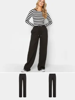 Long Tall Sally Black Wide Leg Joggers 2 Pack Online