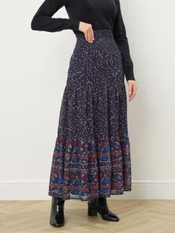 Long Tall Sally Blue Floral Border Tiered Skirt Outlet