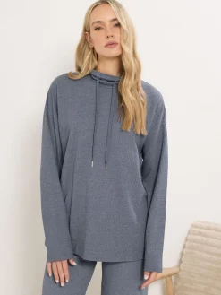 Long Tall Sally Blue Marl Waffle Cowl Neck Lounge Top Hot