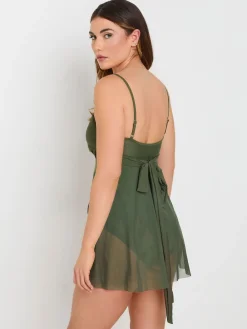 Long Tall Sally Green Mesh Skirted Swimsuit New