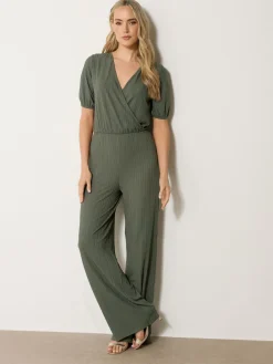 Long Tall Sally Green Ribbed Wrap Jumpsuit New