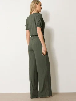 Long Tall Sally Green Ribbed Wrap Jumpsuit New