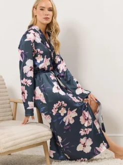 Long Tall Sally Satin Maxi Robe Grey