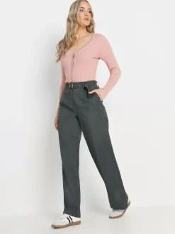 Long Tall Sally Grey Wide Leg Belted Trousers