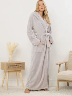 Long Tall Sally Natural Cotton Touch Hooded Maxi Robe Clearance