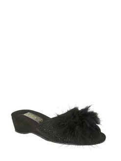 Lotus Black Mule Wedge Slippers Online