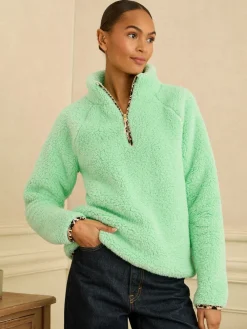 Love & Roses Aqua Blue Half Zip Jersey Borg Jumper New