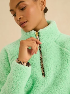 Love & Roses Aqua Blue Half Zip Jersey Borg Jumper New