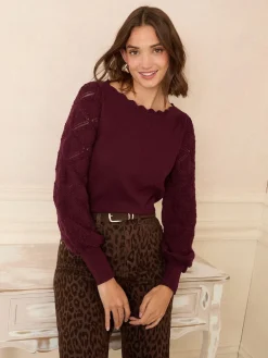 Love & Roses Berry Bobble Stitch Scallop Knit Jumper Hot