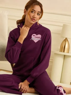 Love & Roses Jersey Loungwear Hoodie Berry Red Clearance