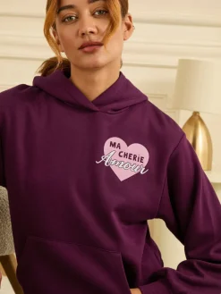 Love & Roses Jersey Loungwear Hoodie Berry Red Clearance