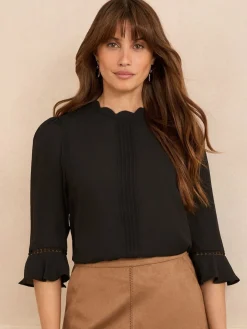 Love & Roses Black 3/4 Flute Sleeve Blouse New