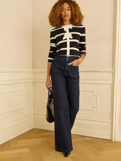 Love & Roses Black And White Striped Bow Detail Knitted Jumper Best