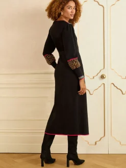 Love & Roses Black Animal Rainbow stripe V-Neck Knitted Midi Dress Clearance