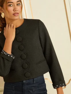 Love & Roses Black Boucle Scallop Blazer New