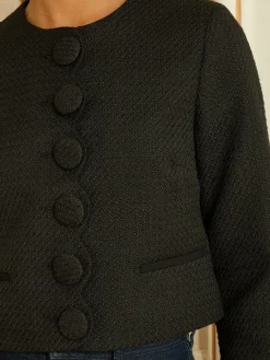 Love & Roses Black Boucle Scallop Blazer New