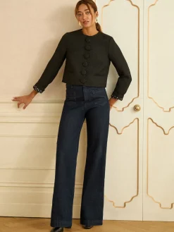 Love & Roses Black Boucle Scallop Blazer New