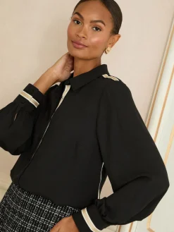 Love & Roses Button Through Long Sleeve Shirt Black New