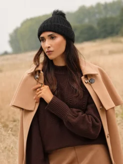 Love & Roses Black Cosy Pom Hat New