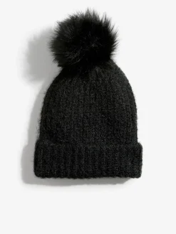 Love & Roses Black Cosy Pom Hat New