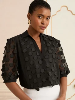 Love & Roses 3D Spot 3/4 Sleeve Shirt Black New