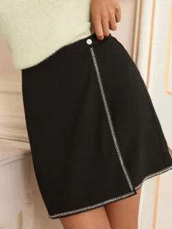 Love & Roses Black Dimante Trim Wrap Mini Skirt Outlet