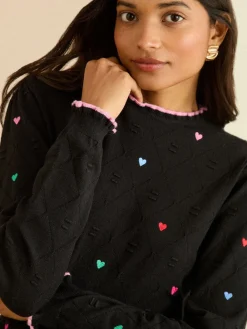 Love & Roses Embroidered Detail Knitted Jumper Black Sale
