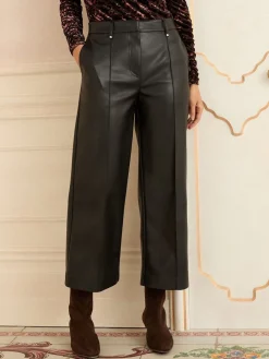 Love & Roses Faux Leather Wide Crop Skirt Black New