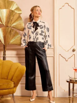 Love & Roses Faux Leather Wide Crop Skirt Black New