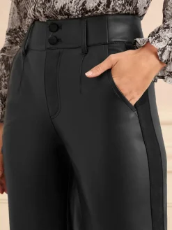 Love & Roses Faux Leather Wide Leg With Faux Suede Side Stripe Trousers Black Clearance
