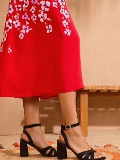 Love & Roses Black Flared Block Heel Faux Suede Sandals Clearance