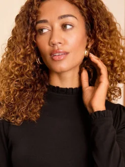 Love & Roses Black Frill Neck Long Sleeve Jersey Top Online