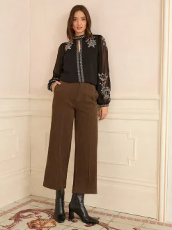 Love & Roses Black Gold Embroidery Long Sleeve High Neck Blouse Discount