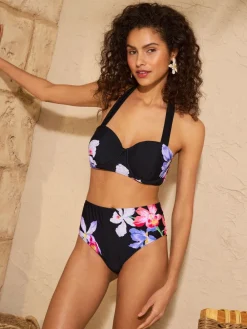Love & Roses Moulded Cup Bikini Top Black Iris Flower Outlet