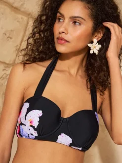 Love & Roses Moulded Cup Bikini Top Black Iris Flower Outlet