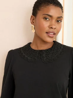 Love & Roses Blouse Black Lace Collar New