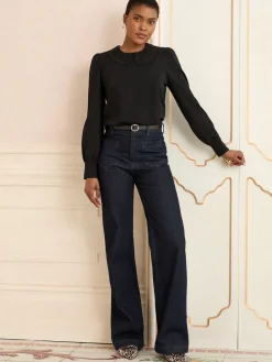 Love & Roses Blouse Black Lace Collar New