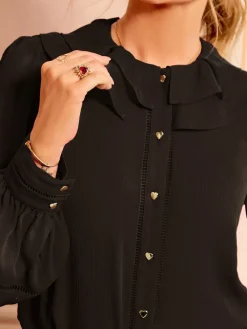 Love & Roses Long Sleeve Frill Collar Blouse Black Online