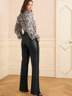 Love & Roses Black Petite Faux Leather Wide Leg With Faux Suede Side Stripe Trousers Discount