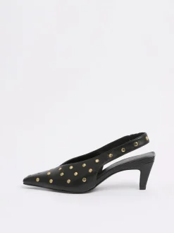 Love & Roses Chisel Toe Slingback Smart Kitten Heel Court Shoes Black Real Leather Sale