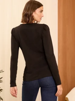 Love & Roses Black Scallop V-Neck Long Sleeve Jersey Top Best