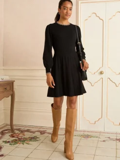 Love & Roses Scallop Neck Knitted Dress Black New