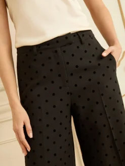 Love & Roses Black Spot Petite Flocked Spot Wide Leg Trousers Sale