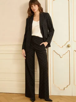 Love & Roses Black Spot Petite Flocked Spot Wide Leg Trousers Sale