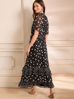 Love & Roses Black Spot Ruffle Maxi Dress Sale