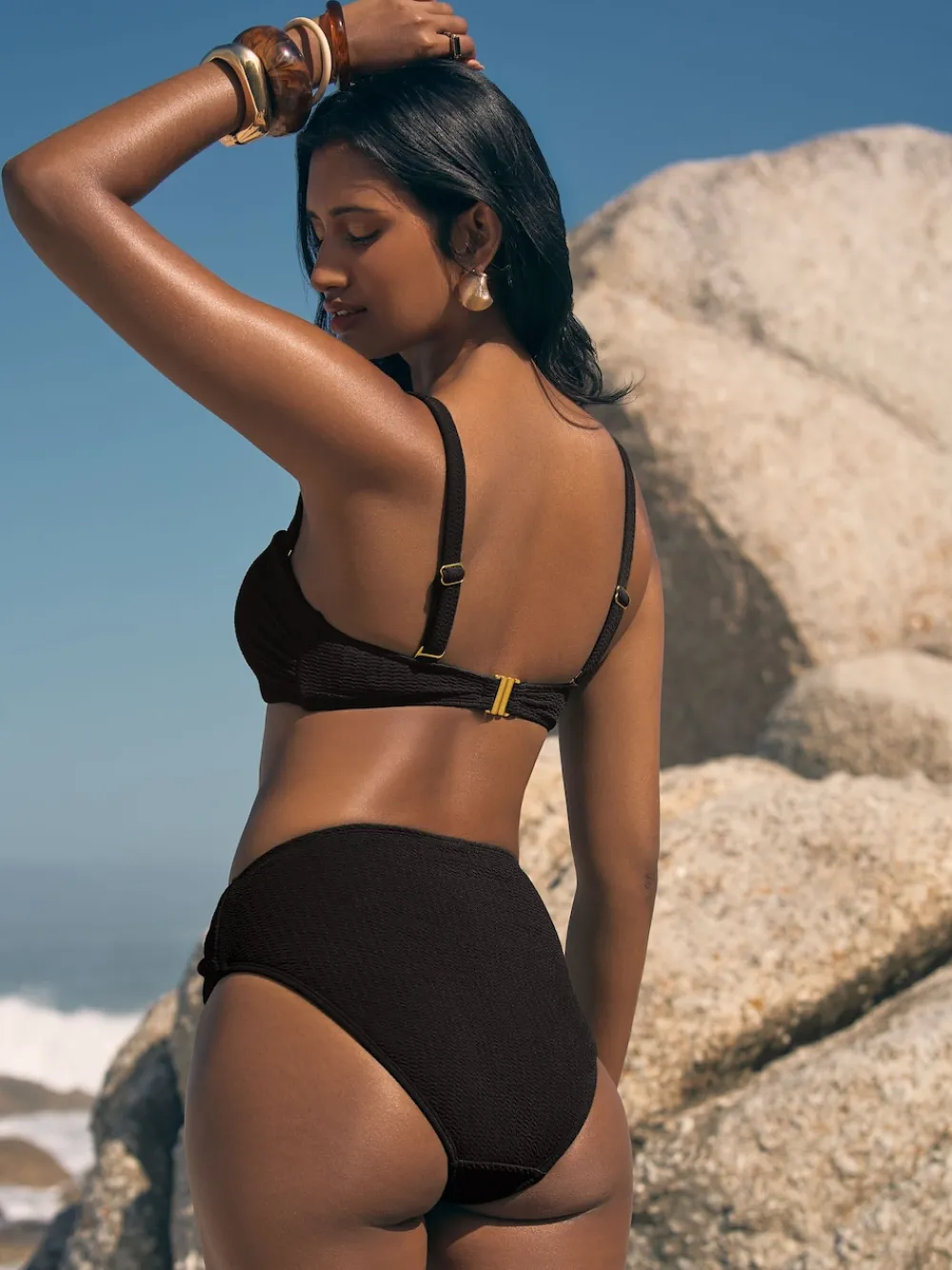 Love & Roses High Waist Tummy Control Bikini Bottoms Black Starfish Trim Online