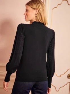 Love & Roses Tie Neck Knitted Jumper Black Outlet